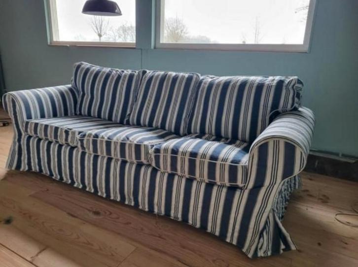 IKEA Ektorp 3-zits bank - zwart / donkerblauw wit banken kus, Huis en Inrichting, Banken | Bankstellen, Gebruikt, Rechte bank