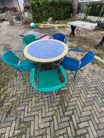 Mozaiektafel 100cm met 5 stoelen, Tuin en Terras, Ophalen, 5 zitplaatsen, Gebruikt, Eettafel