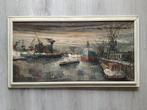 Rotterdam Havengezicht met boten - 1950 - gesign, Antiek en Kunst, Ophalen of Verzenden