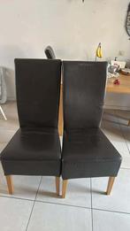 Zwarte lederen eetkamerstoelen - 6 stuks, Gebruikt, Zwart, Leer, Ophalen of Verzenden
