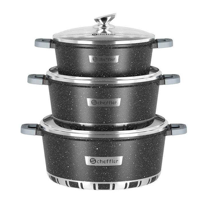 Scheffler Pannenset, Huis en Inrichting, Keuken | Potten en Pannen, Zo goed als nieuw, Pannenset, Rvs, Ophalen