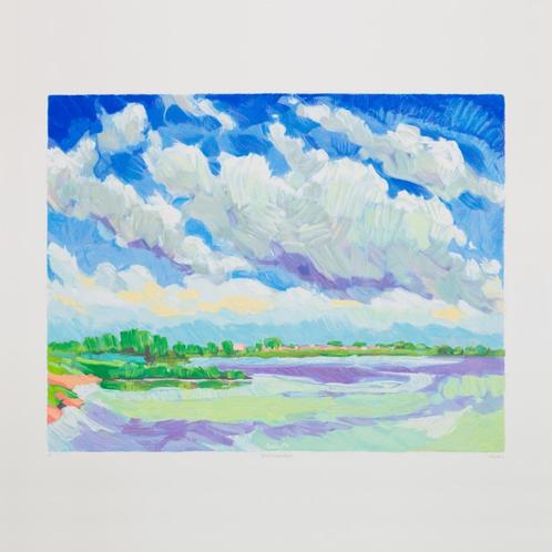Adri Dijkhorst - zeefdruk Rivierlandschap, Antiek en Kunst, Kunst | Litho's en Zeefdrukken, Ophalen of Verzenden