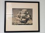 Zeilschip tekening HV, ingelijst, Antiek en Kunst, Kunst | Etsen en Gravures, Ophalen of Verzenden