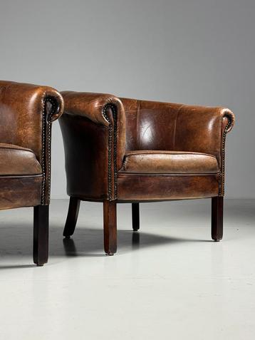 Set van 2 schapenleren clubfauteuils beschikbaar voor biedingen