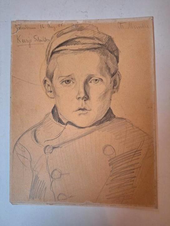 Tekening Volendamse Jongen - K Schilder door Munthe, Antiek en Kunst, Kunst | Tekeningen en Foto's, Ophalen of Verzenden