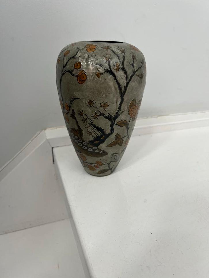 Antieke Vaas met Pauw en Bloemen, Antiek en Kunst, Antiek | Vazen, Ophalen
