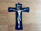 Geëmailleerde koperen kruis met Christus., Ophalen of Verzenden, Zo goed als nieuw