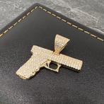14 karaats gouden kettinghanger pistool groot, Ophalen of Verzenden, Nieuw, Goud, Kruis of Symbool
