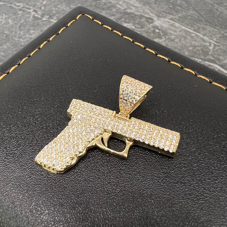 14 karaats gouden kettinghanger pistool groot, Sieraden, Tassen en Uiterlijk, Kettinghangers, Nieuw, Goud, Kruis of Symbool, Ophalen of Verzenden