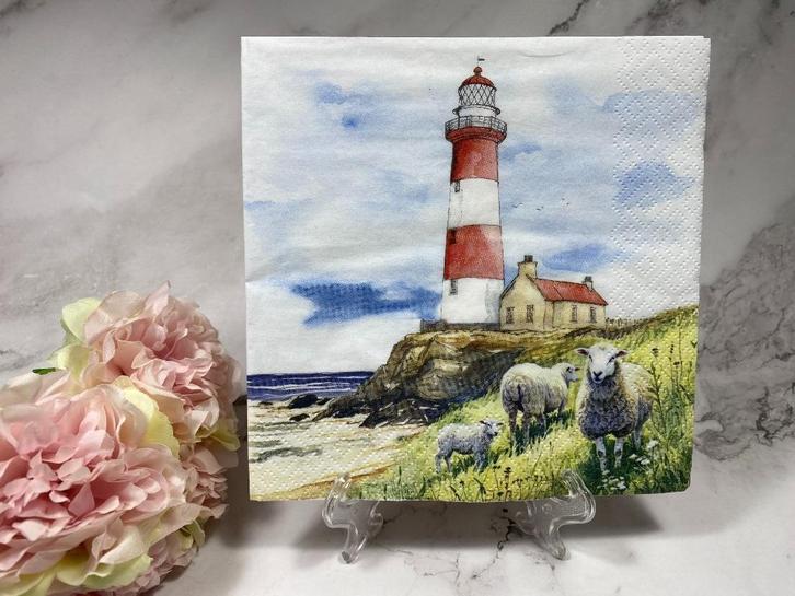 Knutsel servetten vuurtoren/schapen decoupage nr 183, Hobby en Vrije tijd, Knutselen, Nieuw, Materiaal, Ophalen of Verzenden