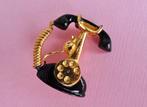 jwg Kleine vintage 60s 70s telefoon broche zwart goud klr, Verzenden, Overige materialen, Broche
