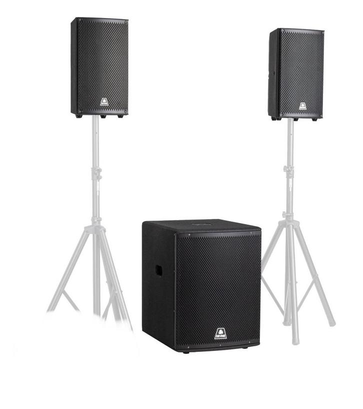 Devine Onyx 12A (2x) + 15SA speakerset, Audio, Tv en Foto, Luidsprekers, Zo goed als nieuw, Complete surroundset, 120 watt of meer