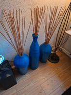 Te koop: 3 decoratieve blauwe vazen, Huis en Inrichting, Woonaccessoires | Vazen, Ophalen, Steen, Blauw, Zo goed als nieuw