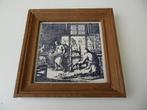 ingelijst tegelschilderijtje met blauwe opdruk 19 x 19 cm, Ophalen of Verzenden, Zo goed als nieuw