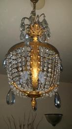Zwaare antieke bronzen kristallen kroonluchter met 3 engelen, Ophalen of Verzenden, Zo goed als nieuw