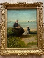 Klassiek schilderijtje,   “Vissersvrouw met kinderen”, Antiek en Kunst, Ophalen of Verzenden