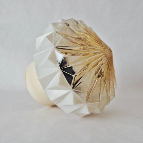 Glazen plafondlamp uit de jaren 60 in Art Deco stijl, Huis en Inrichting, Lampen | Plafondlampen, Gebruikt, Glas, Kunststof, Verzenden