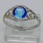 Vintage Zilveren Ring met Blauwe Camee van Maria, Ophalen of Verzenden, Gebruikt