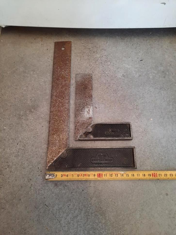 2x blokhaak winkelhaak 90 graden nooitgedacht nooitgedagt, Antiek en Kunst, Antiek | Gereedschap en Instrumenten, Ophalen of Verzenden