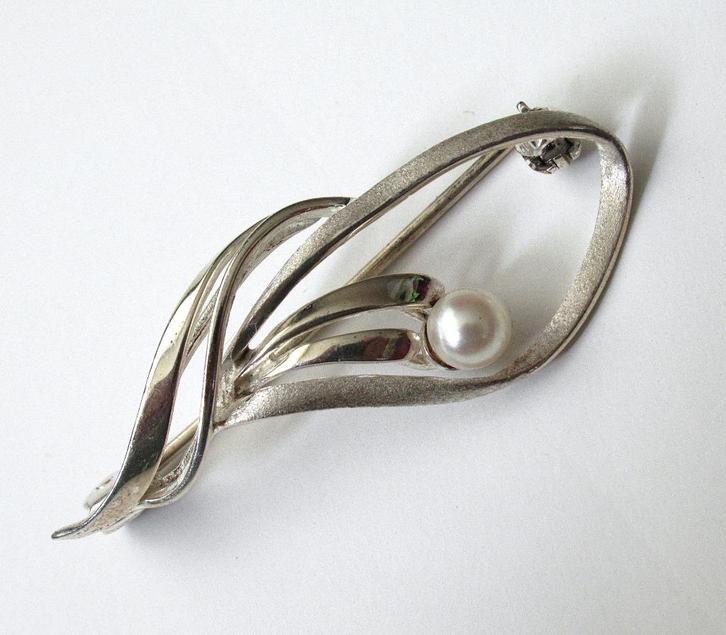 Vintage TEKA van Theodor Klotz zilveren 925 broche met Parel, Sieraden, Tassen en Uiterlijk, Antieke sieraden, Broche, Zilver