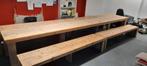 Te koop grote Steigerhouten tafel met 4 bankjes, Tuin en Terras, Ophalen, Hout