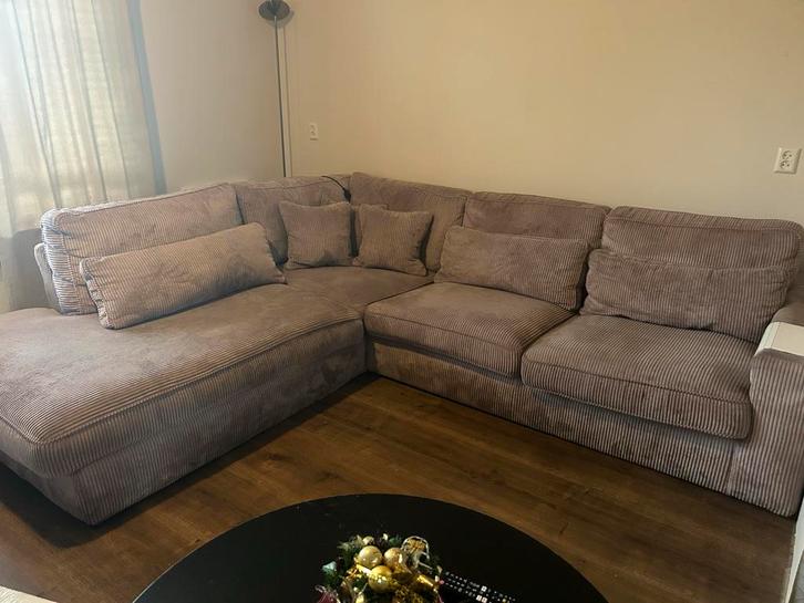 Rib Hoekbank Roze/Paars, Huis en Inrichting, Banken | Bankstellen, Gebruikt, Hoekbank, Vierpersoons of meer, 250 tot 300 cm, 100 tot 125 cm