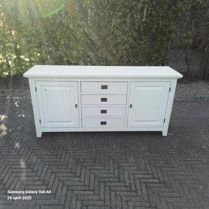 Wit brocante dressoir / landelijke buffetkast, Huis en Inrichting, Kasten | Dressoirs, Gebruikt, 150 tot 200 cm, 25 tot 50 cm