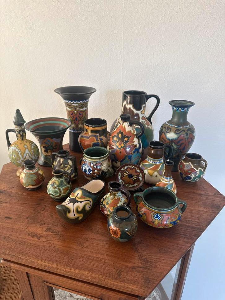 Collectie van 19 Art Nouveau Vazen en Decoratie, Antiek en Kunst, Antiek | Keramiek en Aardewerk, Ophalen of Verzenden