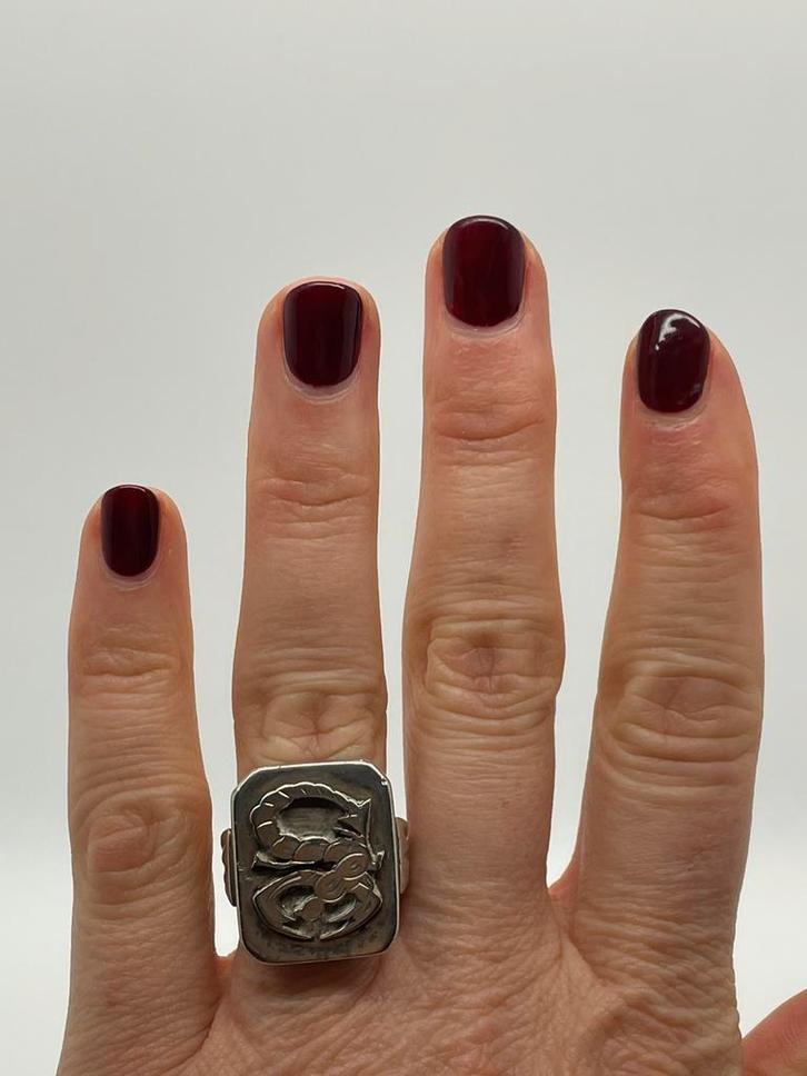 A336 Prachtige zilvermijnen zegelring schorpioen maat 19, Sieraden, Tassen en Uiterlijk, Ringen, Dame, 19 tot 20, Zilver, Zilver