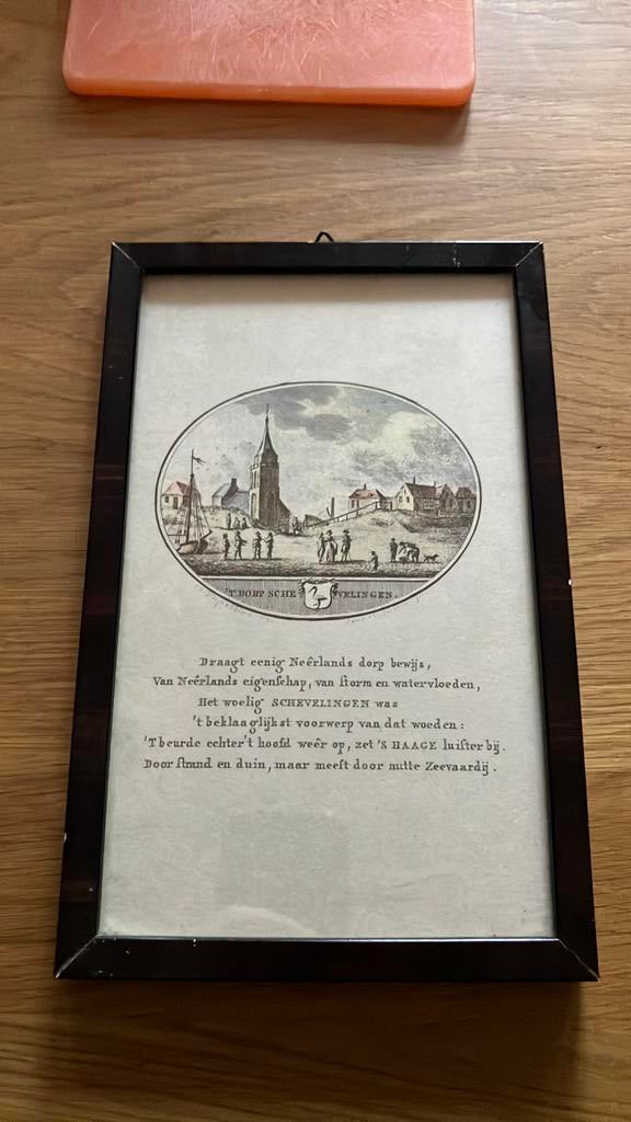 Oude gravure Scheveningen ca. 1750-1800, Antiek en Kunst, Kunst | Etsen en Gravures, Verzenden