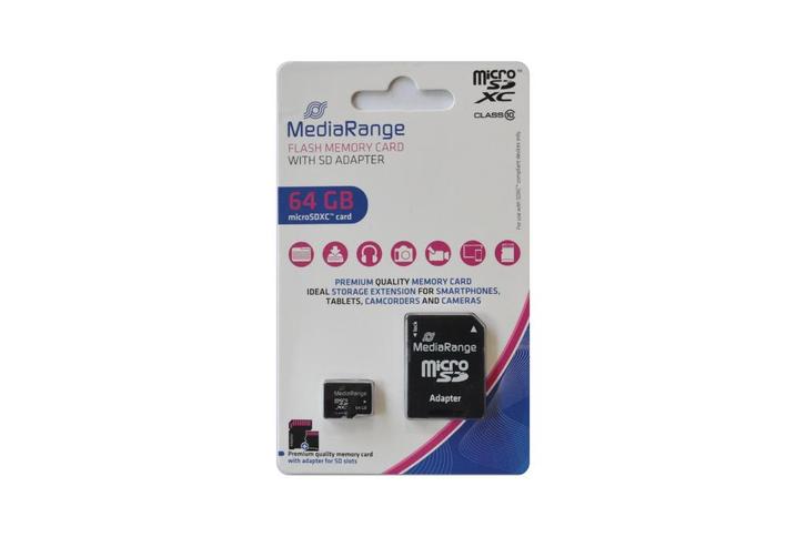 MediaRange 64GB microSDXC geheugenkaart, Audio, Tv en Foto, Fotografie | Geheugenkaarten, Nieuw, MicroSDXC, 64 GB, Fotocamera