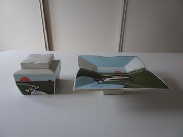 Plateelbakkerij Schoonhoven schaal pot vaas deksel wit groen beschikbaar voor biedingen