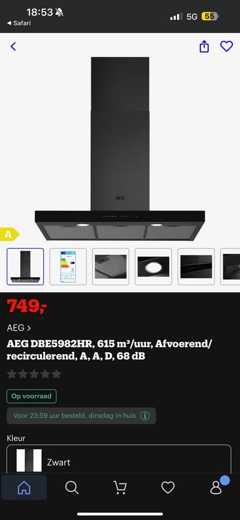 AEG DBE5982HR 90 cm afzuigkap zwart nieuw nog in doos, Witgoed en Apparatuur, Afzuigkappen, Zo goed als nieuw, Wandschouwkap, Motor