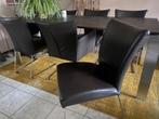Eetkamer stoelen, 6 stuks, echt leer (2 met armleuningen), Ophalen, Gebruikt, Bruin, Metaal