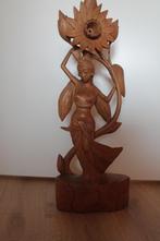 Houten beeld van Indische vrouw met lotusbloem. Vintage., Ophalen of Verzenden