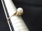 14 karaat gouden ring met parel, bloemvorm, 585 parelring, Gebruikt, Verzenden, 17 tot 18, Dame