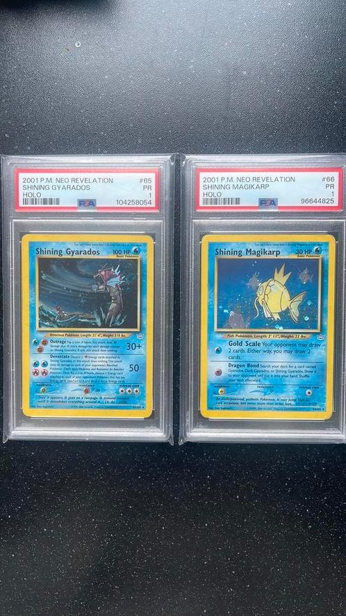 SHINING NEO REVELATION SET MAGIKARP & GYARADOS PSA 1, Hobby en Vrije tijd, Verzamelkaartspellen | Pokémon, Zo goed als nieuw, Losse kaart