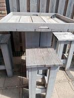 Steigerhouten Bartafel met krukken, Tuin en Terras, Ophalen, Gebruikt