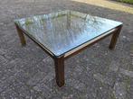 Glazen tafel met bronzen onderstel / salontafel van glas en, Ophalen of Verzenden, Gebruikt