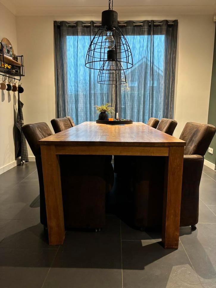 Teak houten eettafel, Huis en Inrichting, Tafels | Eettafels, Gebruikt, 50 tot 100 cm, 200 cm of meer, Vijf personen of meer, Rechthoekig