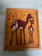 Retro/vintage batik schilderij, hert met jong/kalf, Ophalen