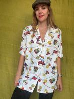 Vintage blouse, maat 42/XL - wit - gekleurd motief- 90's, Érusz, Wit, Maat 42/44 (L), Ophalen of Verzenden