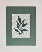 Botanische print met linosnede en groen passe partout 30x40, Minder dan 50 cm, Oorspronkelijke maker, Nieuw, Ophalen of Verzenden