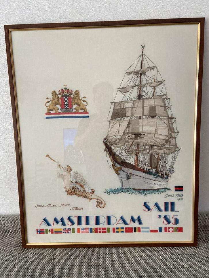 SAIL amsterdam - mooi ingelijst birduurwerk - Sail ‘85, Watersport en Boten, Zeilen en Zeiltoebehoren, 60 m² of meer, 6 meter of meer