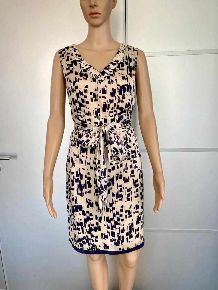 G205 InWear maat XS=34 jurk beige/blauw, Kleding | Dames, Jurken, Zo goed als nieuw, Maat 34 (XS) of kleiner, Beige, Knielengte