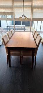 Kersen eetkamertafel met 6 leren stoelen., Ophalen, Gebruikt, 50 tot 100 cm, Vijf personen of meer