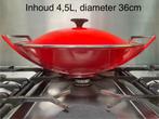 Wok Le Creuset gietijzer, Huis en Inrichting, Keuken | Potten en Pannen, Gebruikt, Gietijzer, Ophalen of Verzenden, Keramische plaat