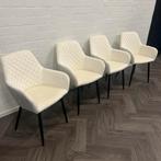 4 Fluwelen Eetkamerstoelen Wit, Wit, Ophalen of Verzenden, Zo goed als nieuw, Metaal