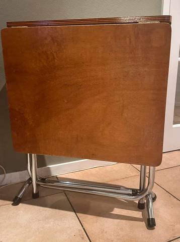  Vintage inklapbare tafel – jaren ’60 / ’70 – chroom & hout beschikbaar voor biedingen