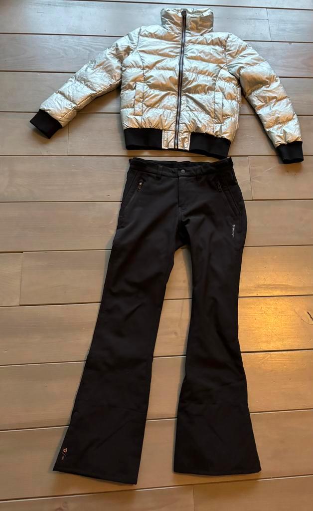 Mooi ski pak zwarte Brunotti softshell broek 164 (vanaf 152), Sport en Fitness, Skiën en Langlaufen, Zo goed als nieuw, Kleding